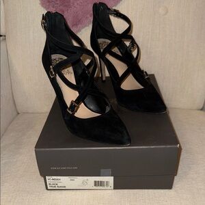 Vince Camuto Black Suede Cross-Strap Heels